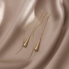 Новый корейский дизайн модные ювелирные изделия 14K позолоченные циркониевые простая Капля воды Подвески элегантные длинные тонкие женские серьги