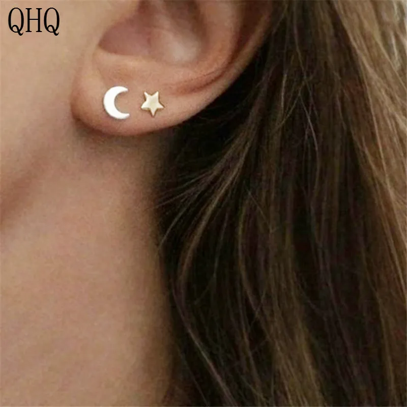QHQ серьги-гвоздики со звездами модные серьги из нержавеющей стали аксессуары