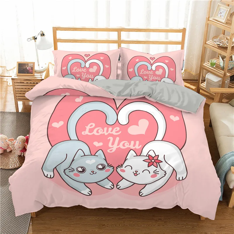 

Cartoon Animal Duvet Cover Set Lovely Cats 3D Bedding Set Pillowcase Concise Style Bedding Set Textile Bed Set