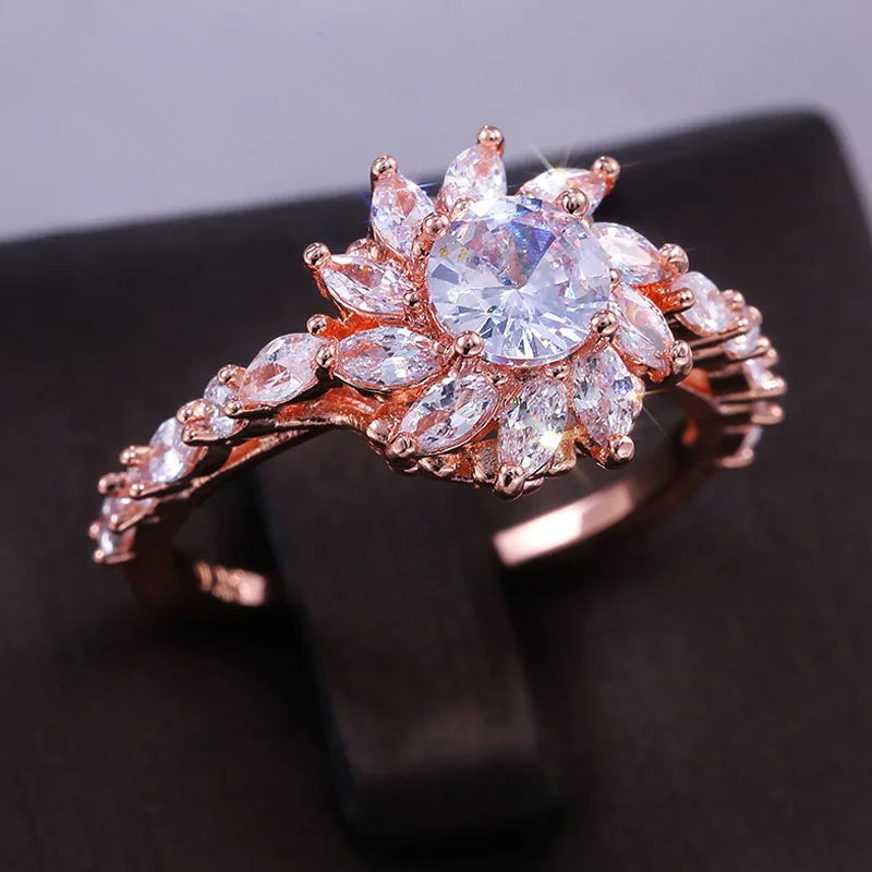 Huitan романтическое растение встряхивание снег цветок Обручальные кольца розовое