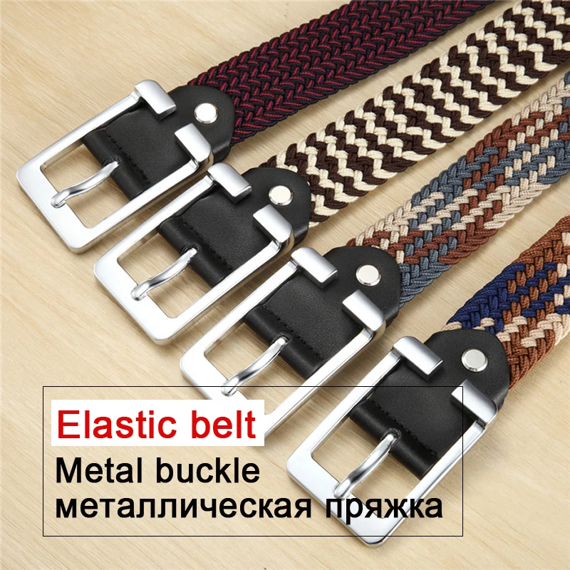 Мужской эластичный пояс высокого качества, черный холщовый стрейч плетеный эластичный тканый кожаный ремень, широкий горячий металлический эластичный пояс для мужчин