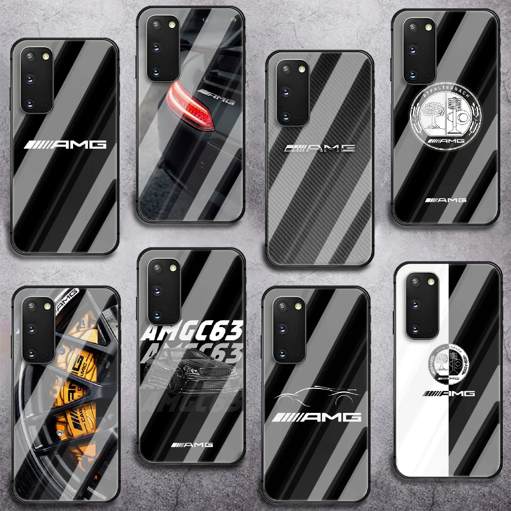 

AMG Luxury Car Phone Tempered Glass Case Cover for Samsung Galaxy A M 12 20 21 30 31 40 50 51 52 70 71 72 E S Soft Phone Case