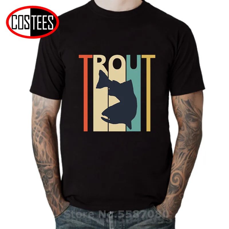Винтажная футболка с изображением коричневой форели рыбалки s забавная рисунком