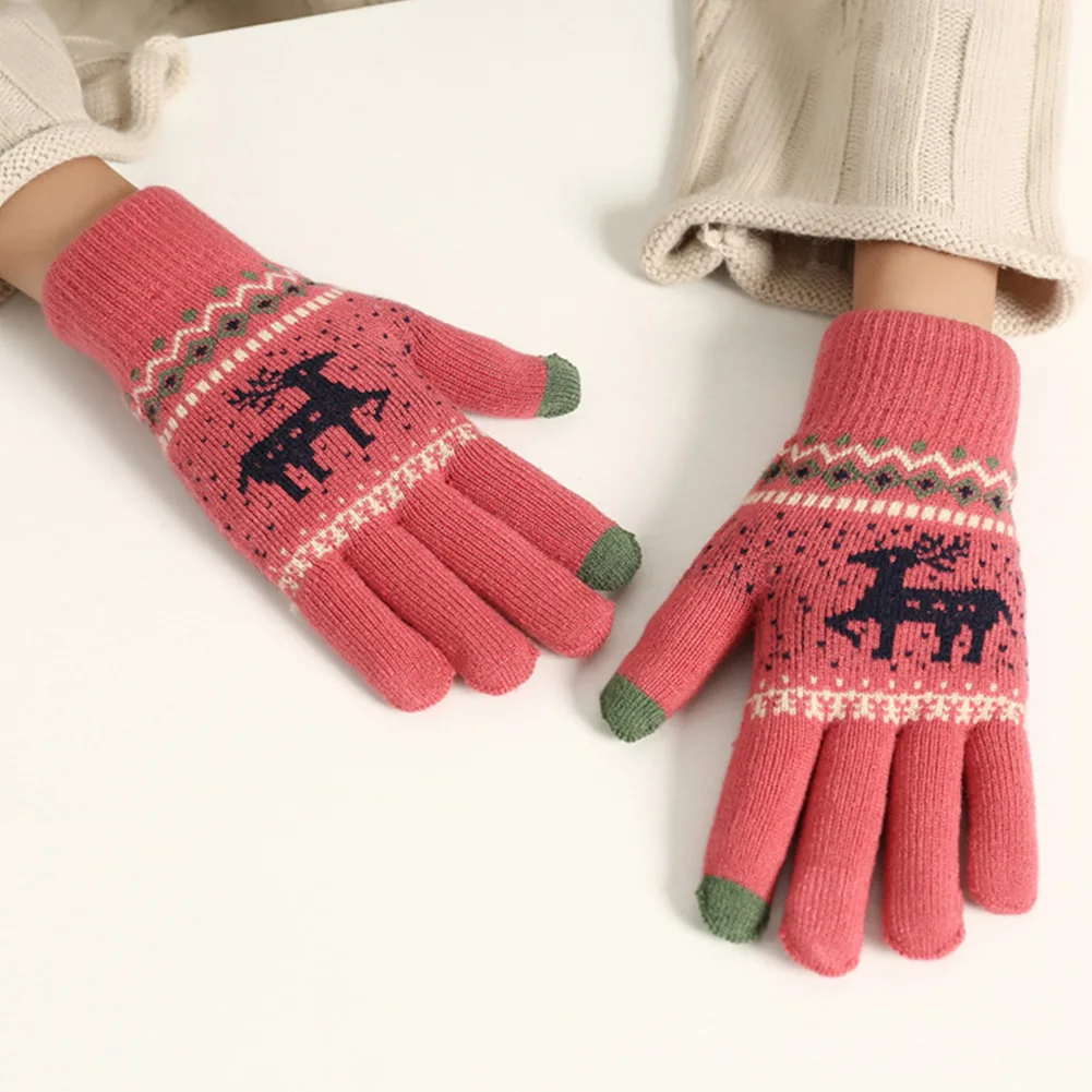 Рождественские вязаные перчатки для девочек с сенсорным экраном зимние теплые
