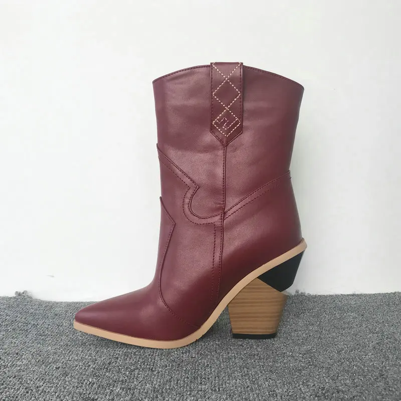 Женские ковбойские ботильоны с острым носком желтые красные черные белые или