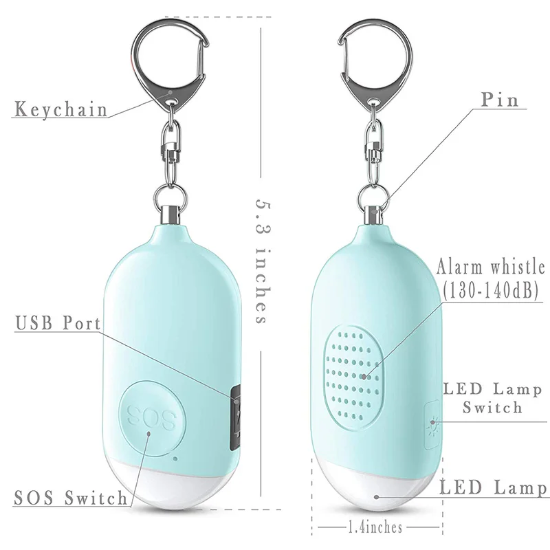 

Personal Alarm Siren Song 3 Pack - 130DB Self Alarm Keychain Emergency LED Flashlight with USB Rechargerable - Security Personal