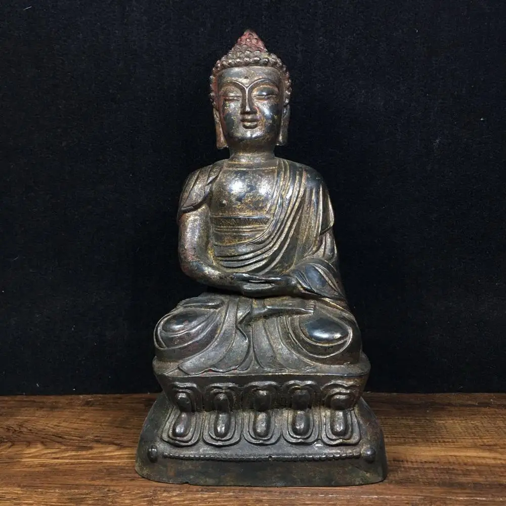 

Wedding Decoration 9" Tibet Buddhism Temple Old bronze Shakyamuni Buddha Statue Founder of Buddhism Gautama Siddhartha Statue