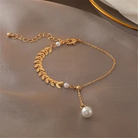 2020 new double layer lovely chain bracelets korean style pearl pendant bracelet cute romantic fashion party jewelry women
