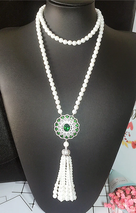 

Luxury fine jewelry Sapphire Long Natural pearl Necklace Women's Winter Engagement Jewelry Pendant Sweater Chain