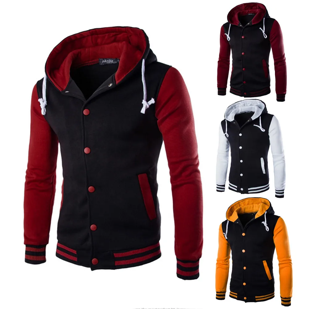 

Men's stitching button jacket winter long-sleeved solid color jacket casual slim hooded warm sports jacket 40*