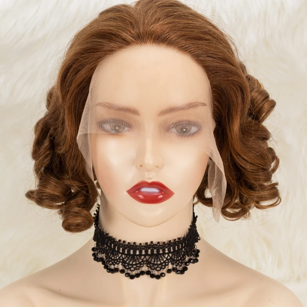 

13X1 Frontal Hairline Lace Part Human Hair Wigs 150% Density Romance Curl Brazilian Hair Wigs 12" 30cm Short Wig Free Shipping
