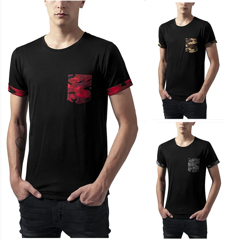 

Pocket design short sleeves tshirt Men Gyms Fitness T-shirt Male Training Workout Stretch Slim Tees Tops New Fashion Clothes
