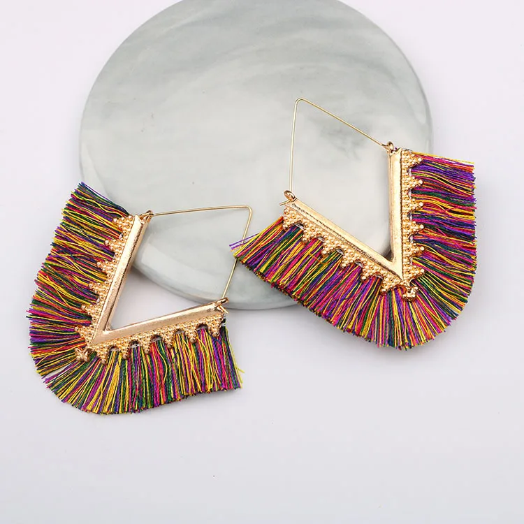 Multicolor Серьги с кисточками для женщин, серьги-капли, ювелирные изделия, серьги, модное ювелирное изделие, для свадьбы, вечеринки, длинные серьги, букле D'oreille Femme - Окраска металла: Multicolor