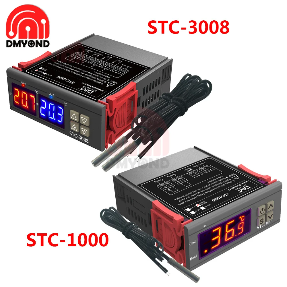 

STC-1000 STC-3008 светодиодный цифровой регулятор температуры Термостат терморегулятор инкубатор постоянного тока 12 В 24 В переменного тока 110 В 220 ...