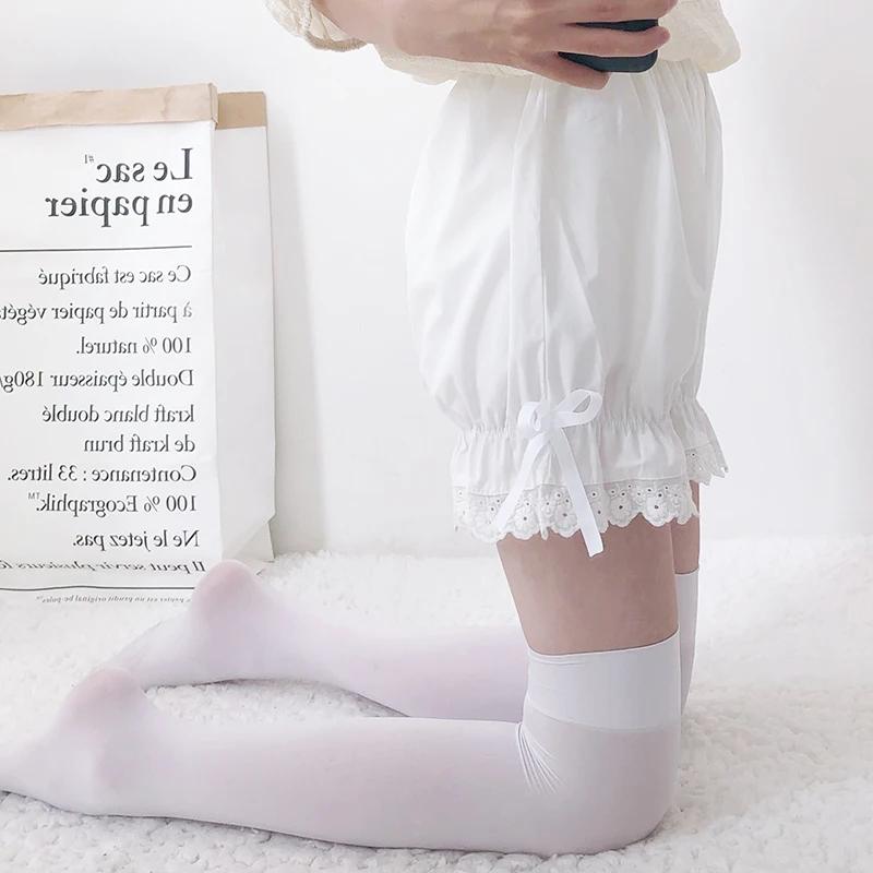 New White Cotton Loilita Bloomers Lace Trim Heart Shape Pocket Bow Ribbon Women Maid Outfit Anime bloomers