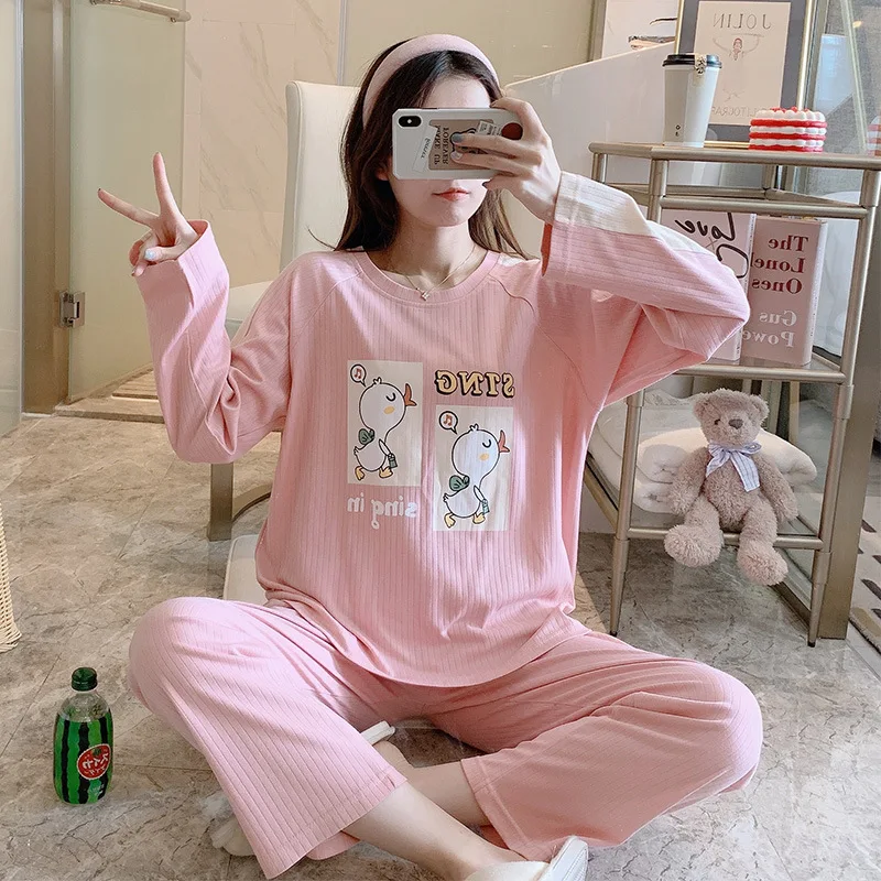 

Green Love Sleepwear Women Winter Cotton Long Sleeve Pyjamas Cute Chrysanthemum Women Pijama Casual Keep Warm Loose Home Clothes