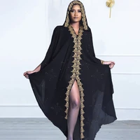 md 2022 women clothing dubai open abayas turkish stones chiffon hooded dress muslim kaftan kimono african loose big boubou robes