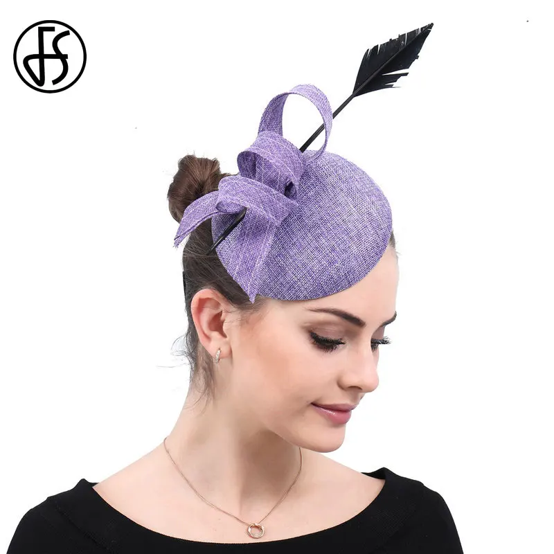 FS женские Шапки чародей перо шляпа свадьбная цвет: фиолетовый розовый заколка