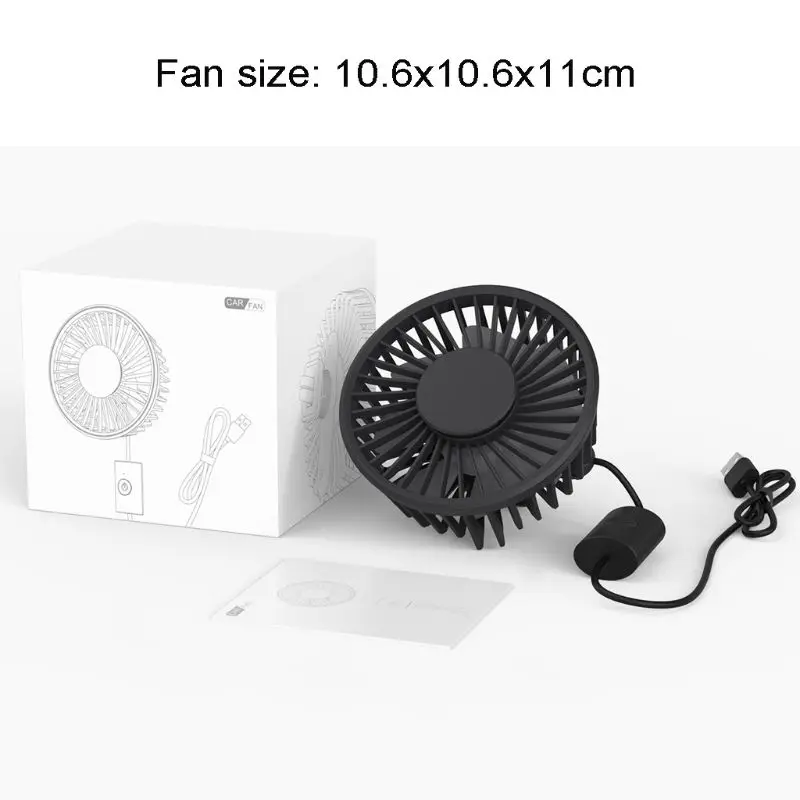 

360 Degree Rotation 3-Speed Adjustable USB Fan for Car A/C Vent SUV Home Office