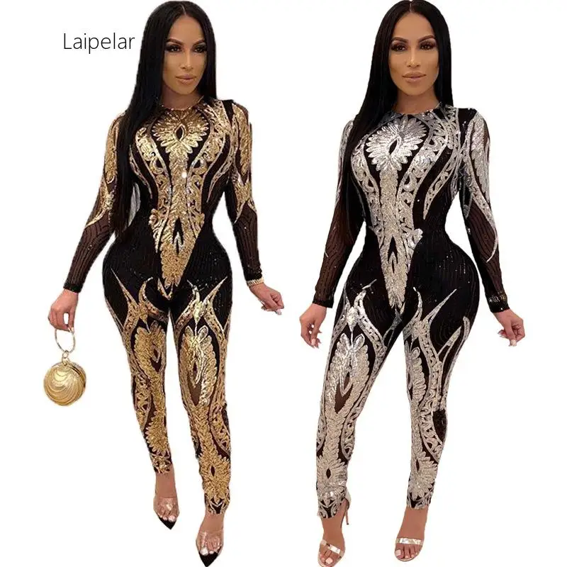 

Laipelar Women Black Sequin Jumpsuit Long Sleeve Sparkly Bodycon Jumpsuits Sexy Rompers Glitter Club Party Jumpsuits Overalls
