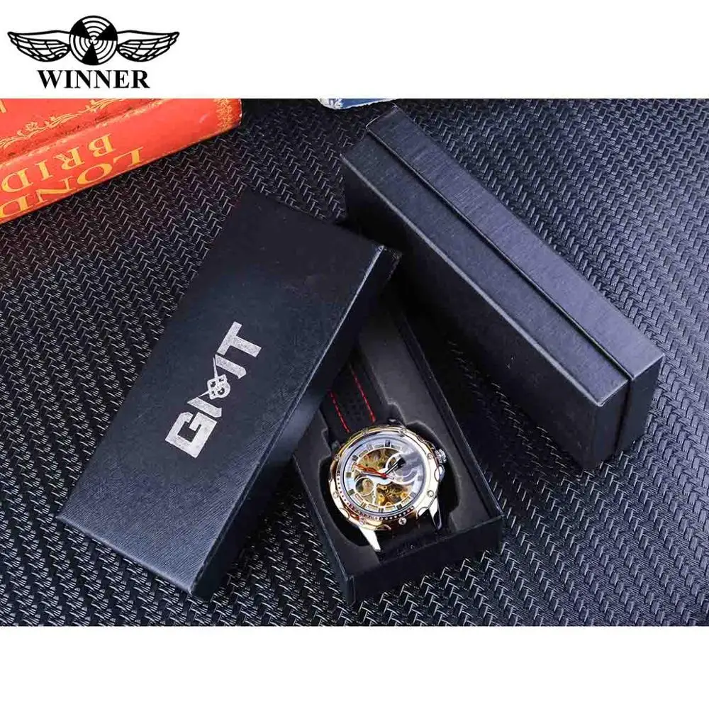 Механические часы Winner Golden Skeleton автоматические мужские в стиле стимпанк золотые