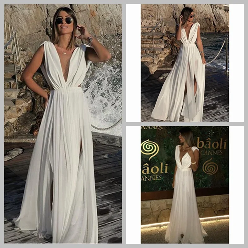 

Women Summer Dress 2019 Sexy Chiffon Party Night Club Dress Casual Long White Dress