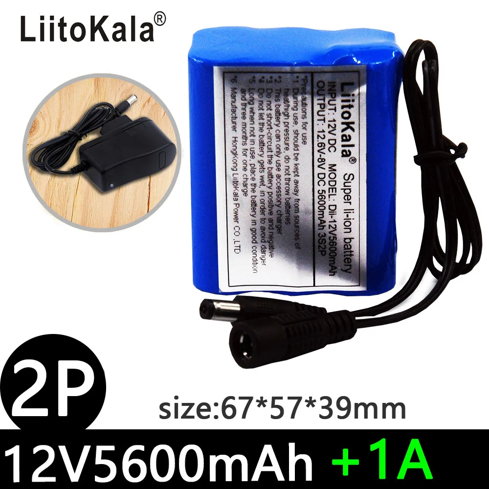 LiitoKala 12V 2200mah 3000mah 3500mah 5600mah battery Rechargeable Lithium Ion battery pack capacity DC 12.6v CCTV Cam Monitor