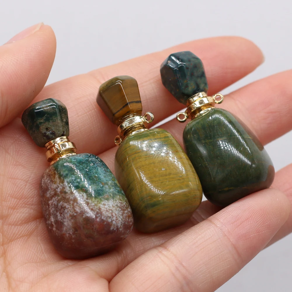 

Natural Stone Gem Perfume Bottle Pendant Colorful Jade Tourmaline Make DIY Retro Necklace Sweater Chain Jewelry Pendants 17x35mm