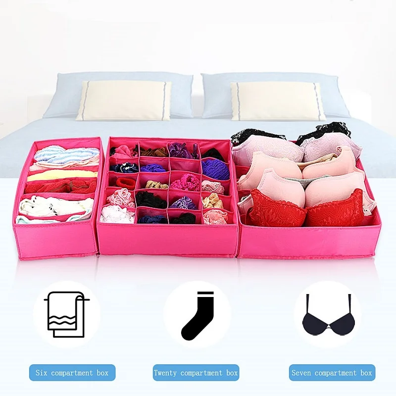 Oxford Washable Folding Storage Box Drawer 3pcs/set Underwear Sock Bra Tie Organizer Box Closet Organizer Container Home Storage