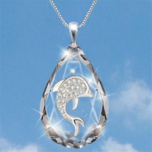 

Transparent Water Drop Cross Jesus Necklace For Women Tree Dolphin Pendant Choker Silver Color Chain Charm Men Jewelry Gifts