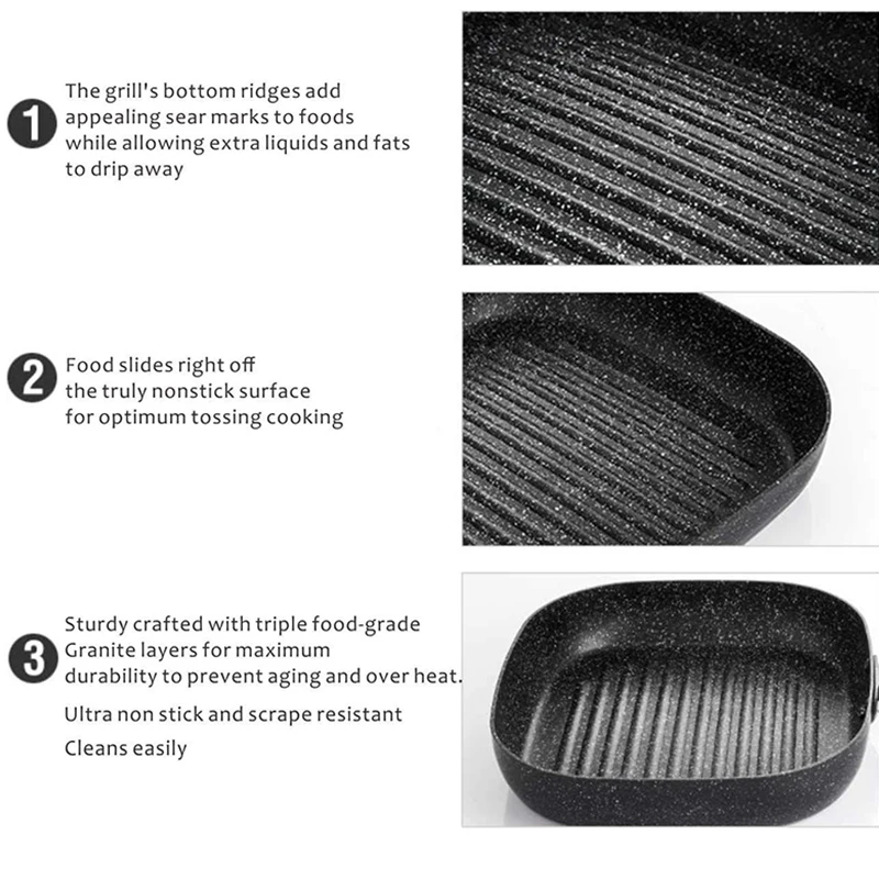 MyLifeUNIT Aluminum Non-stick Square Grill Pan Steak Fry Pans Multi-purpose Snowflake Striped No fumes Frying Pan 9-inch