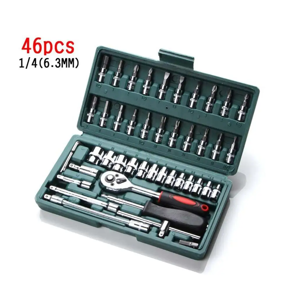 

46pcs Car Repair Tool 46pcs 1/4-Inch Socket Set Car Repair Tool Ratchet Torque Wrench Combo Tools Kit Auto Repairing Tool Set