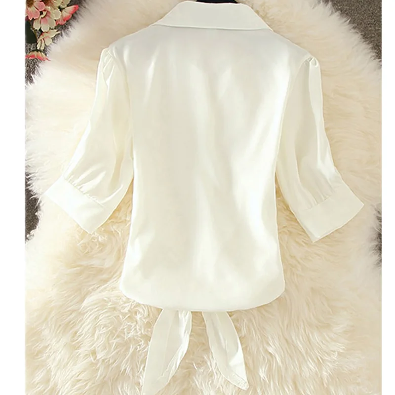 Женская однобортная рубашка с отложным воротником модная белая блузка в