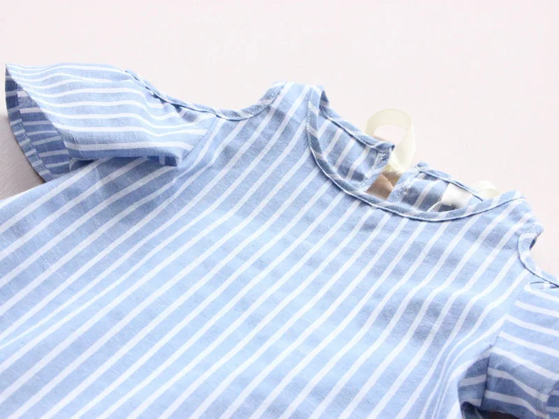 Лидер продаж летняя одежда для маленьких девочек синее Полосатое вечернее