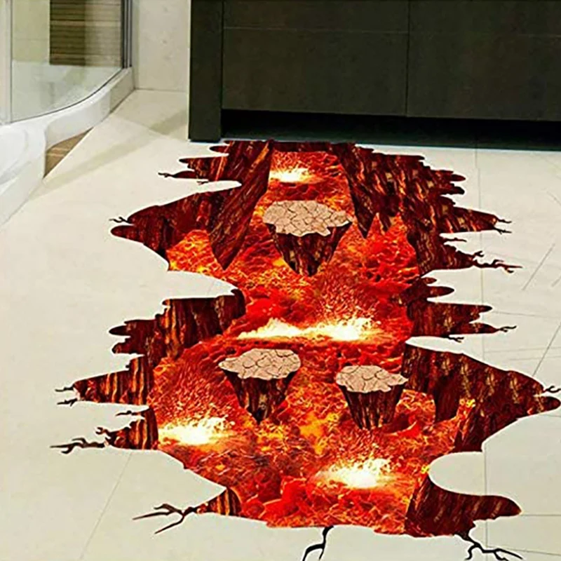 Creative 3D Space Wall Decals Removable PVC ic Floor Flame and Lava Stickers Murals Wallpaper Art Decor | Дом и сад