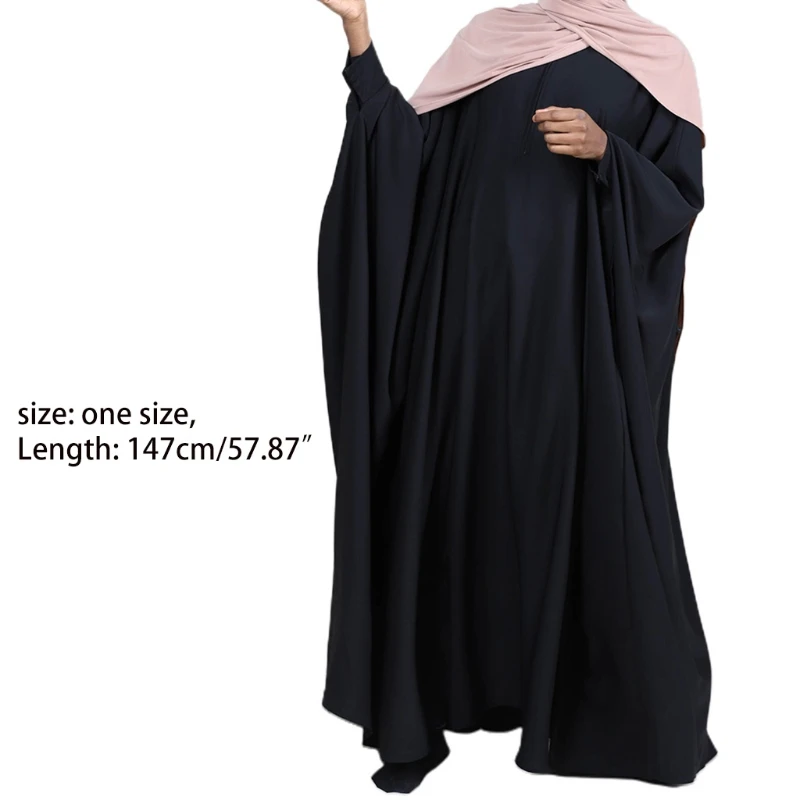 

Ramadan Muslim Beads Dresses Abayas Dubai Solid Color Loose Casual Kaftan Robe with Long Bawting Sleeve for Womens