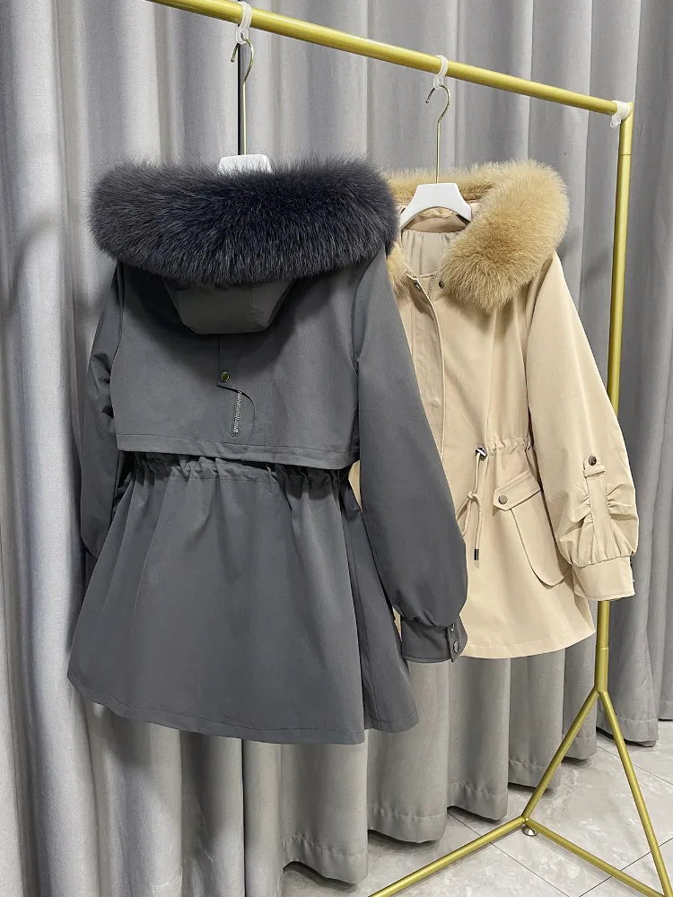 

2021 New Fashion Parka Winter Jacket Women Real Rabbit Fur Liner Detachable Coat Natural Fox Fur Collar Hooded Warm Streetwear
