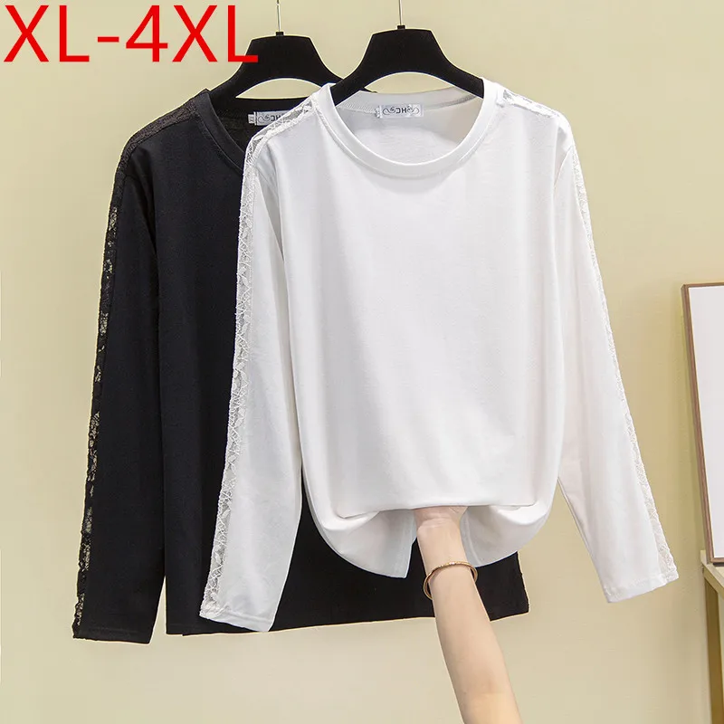 

Женская футболка с круглым вырезом, длинным рукавом и кружевом