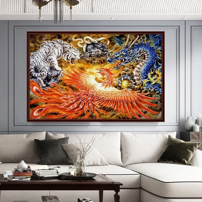 

Diamond Painting Dragon Phoenix Tiger Turtle 5D DIY Art Full Drill Cross Stitch Animal Mosaic Rhinestones Embroidery Home Decor
