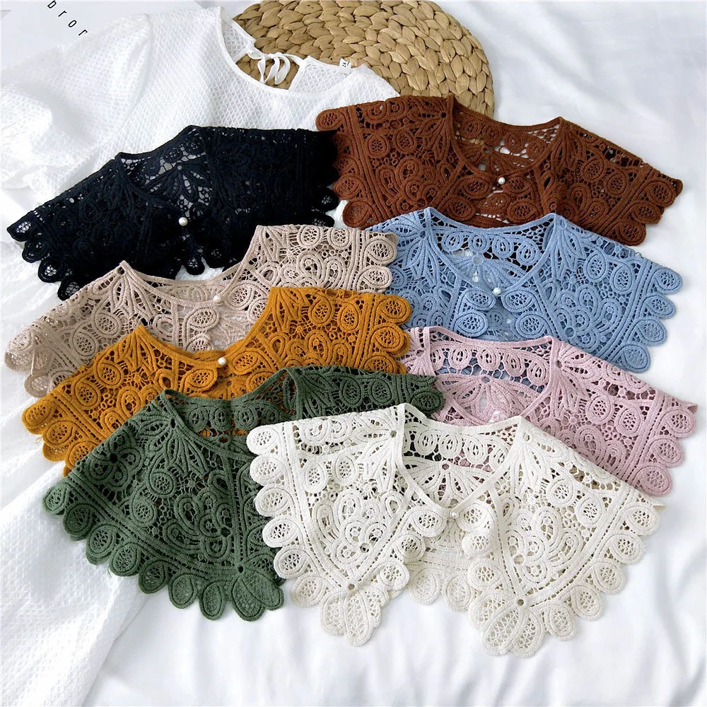 

2021 25 Styles Fake Collars Shawl O-Neck Doll False Collar Shirt Women Hollow Crochet Lace Detachable Collar Half Shirt Faux Col