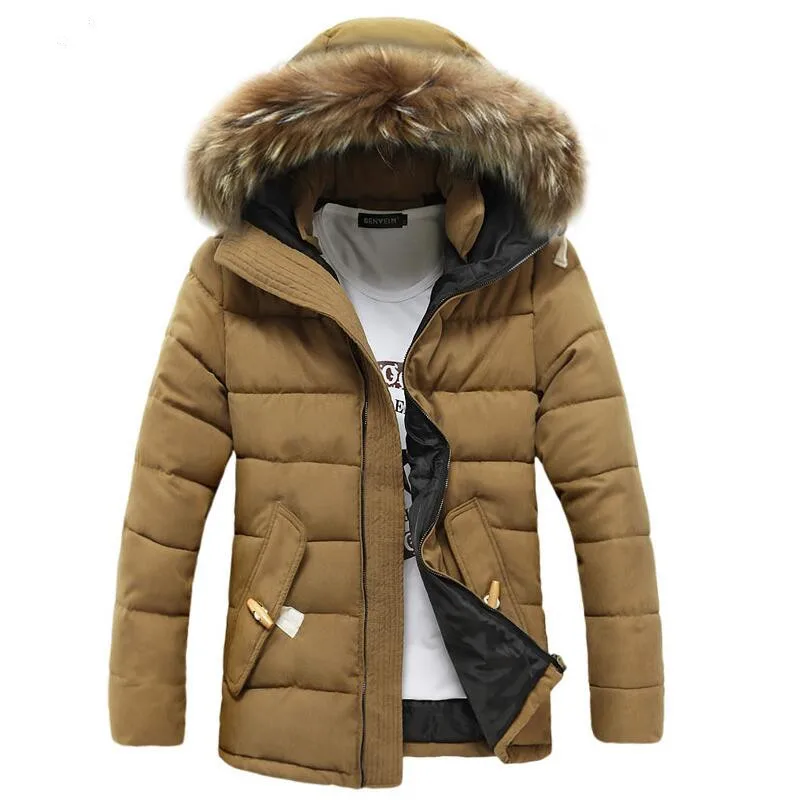 

Mid-Long Hoooded Parka Men Fad Warm Winter Jacket Men Vogue Brand Design Solid Manteau Homme Hiver Big Fur Outwear Jacket 3XL