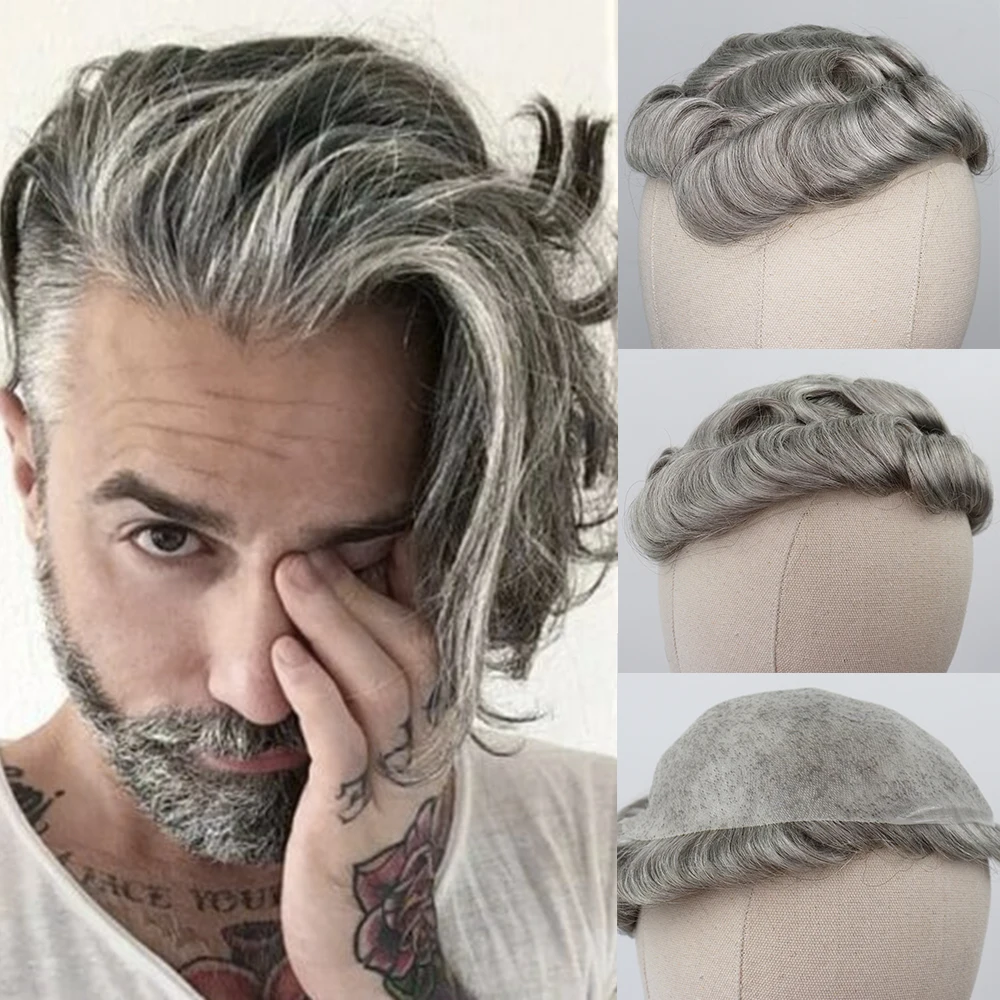 YY парики коричневый #5 Смешанный 80% серый Человеческие волосы Remy для мужчин парик