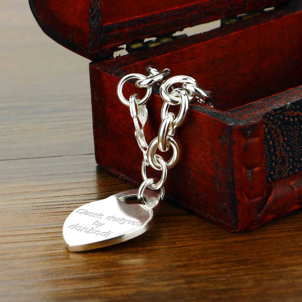 Женский браслет из серебра 925 пробы с подвеской в форме сердца|Гибкие и жесткие