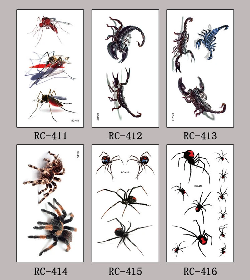 3D наклейки для временных татуировок со скорпионом пауком Хэллоуина