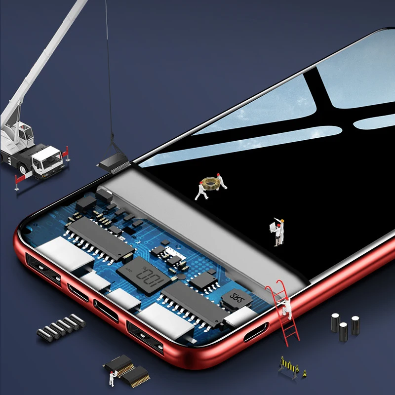 Power Bank 30000mAh Mirror Portable Fashion Mobile Phones External Charging Ultra thin Pack bank For iPhone X XS 8 Xiaomi | Мобильные