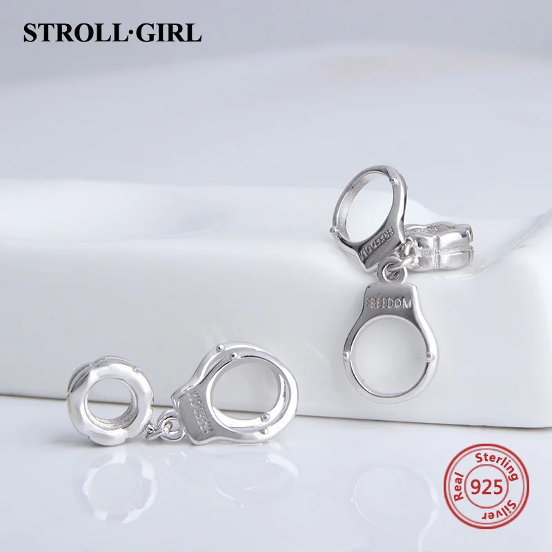 925 Silver Symbol Freedom Handcuffs Charm Bead for European Charms - Fine Arrival Original Jewelry Gift image 2