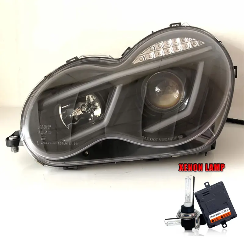 halogen high beam 2 шт. светодиодный фонарь для Benz W203 01-07 Автомобильный светодиодный фонарь с двойными ксеноновыми линзами автомобильные аксессуары дневные ходовые огни противотуманные фары - Цвет: halogen high beam