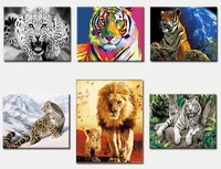 5d diy poured glue diamond painting kits scalloped edge coloured tiger full round with ab drill living room wall art unique gift