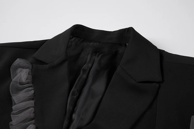 

SuperAen Autumn and Winter 2021 New Black Cashmere Thick Print Patchwork Single Breasted Notched Suit Woolen Coat for Women