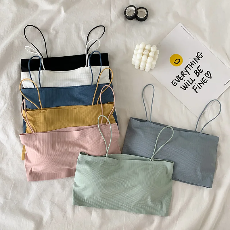 

2021 New Fashion Women Black White Spaghetti Strap Crop Top Sexy Bodycon Sleeveless Cami Tube Top Basic Plain Camisole